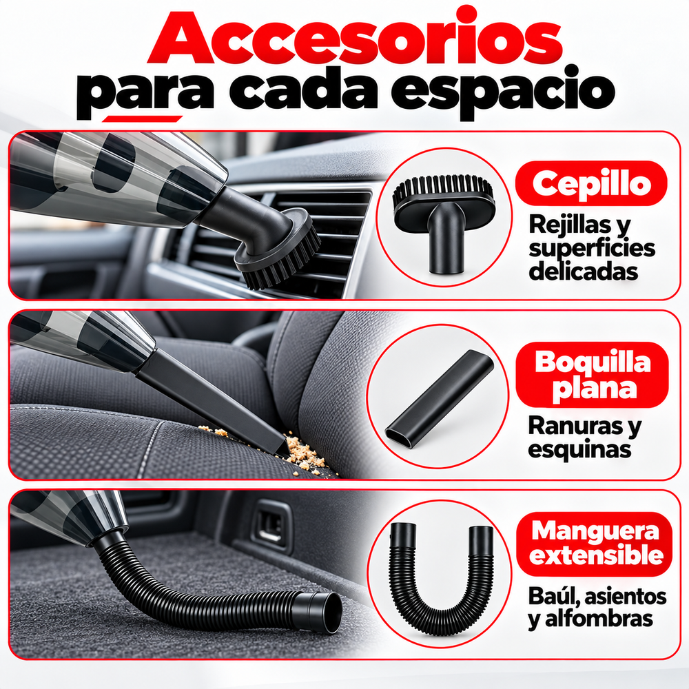 Aspiradora Portátil Inalámbrica para Auto 120W con Filtro HEPA