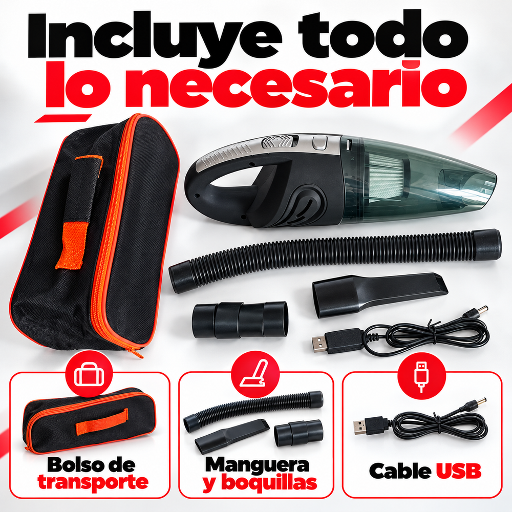Aspiradora Portátil Inalámbrica para Auto 120W con Filtro HEPA